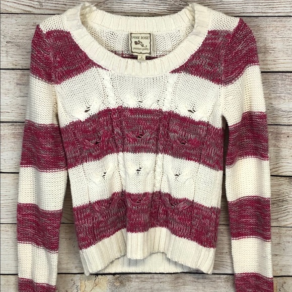 Pink Rose Sweaters - Pink Rose Striped Sweater Small
